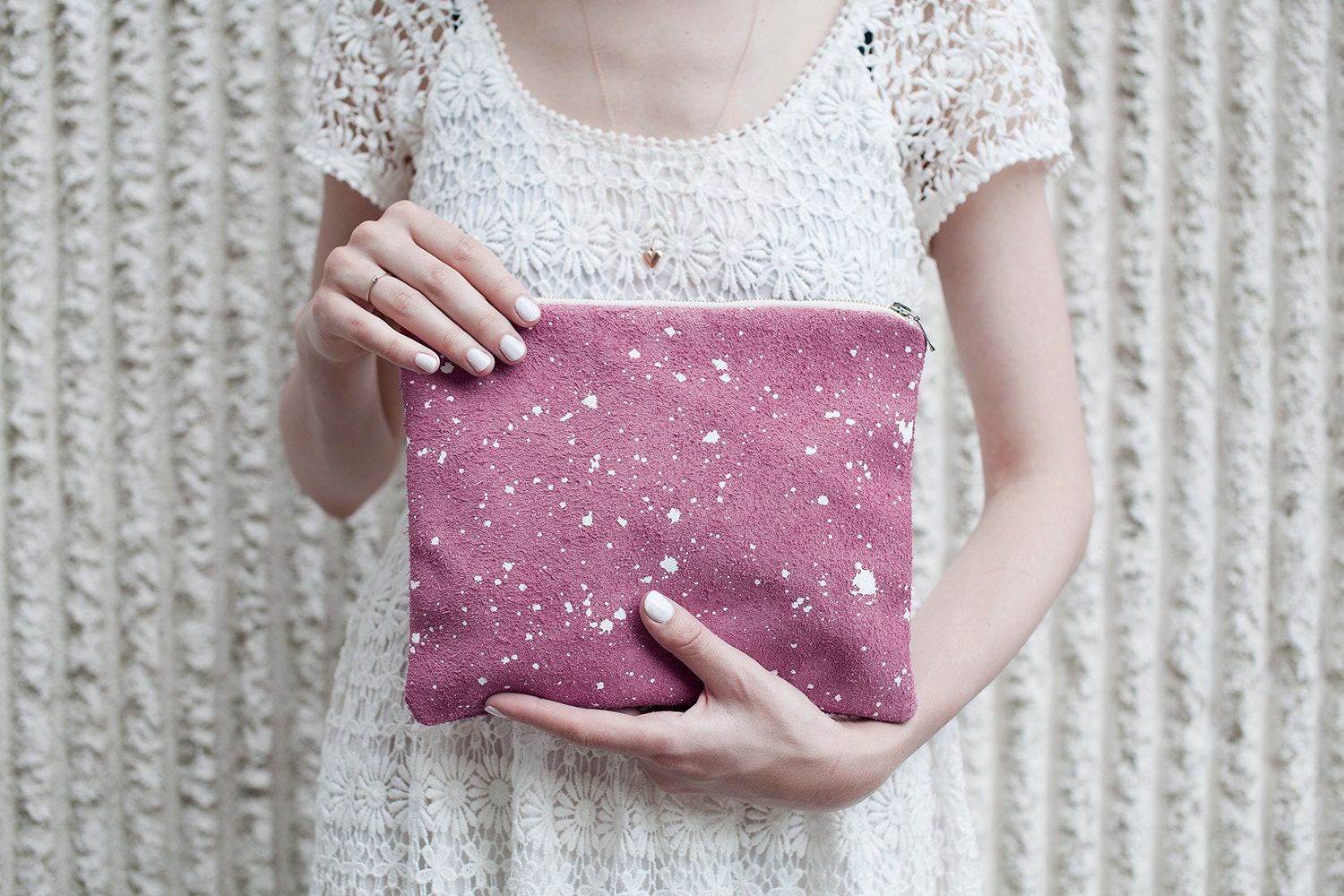 Lavender Splatter Leather-Suede Pouch No. SZP-201
