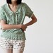 Green and White Floral Vintage Blouse