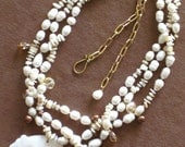 Native American style tribal necklace in white pearl and jasper