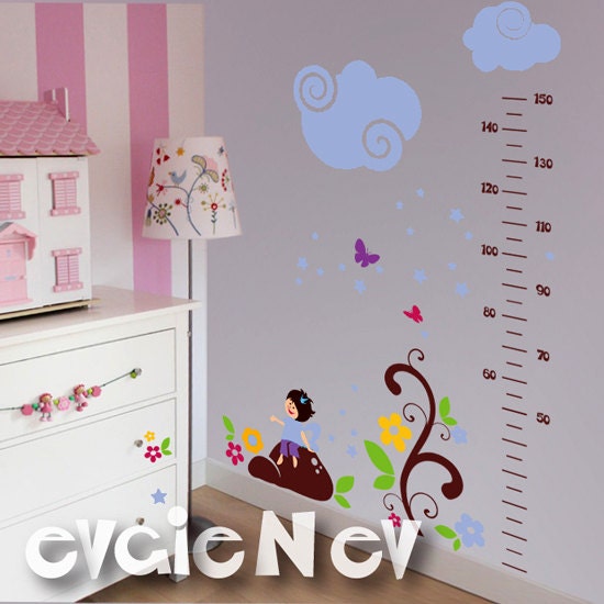 Growth Chart Wall Decal - Fairy, Butterflies, Stars and Flowers  Wall Sticker - PLFT020g