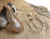 White Flame - Agate necklace, with clear Quartz and Sunstone - statement jewelry