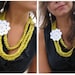 Mustard Crochet Necklace - Yellow Mustard Crochet Strand Necklace with White Flower