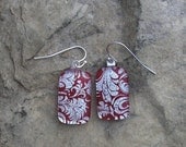 Silver and Red Plume Fused Dichroic Glass Red Earrings