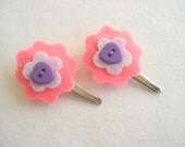 Two Pink and Purple Felt Flower Hair Clips Pack of 2 Pink Hair Slides