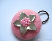 Pink Pony Tail Holder Large Fabric Button Hair Bobble Star Pony Tail Holder