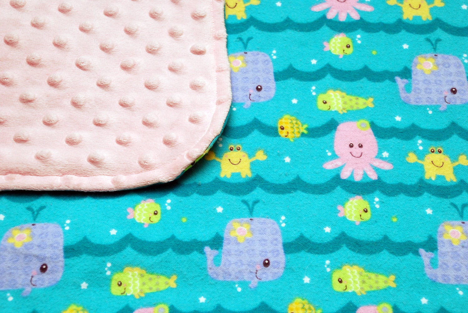 Under the Sea Baby Girl Blanket with Minky Back
