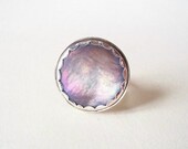 Moon Ring. Recycled Mother of Pearl Button in Sterling Silver. Big Cocktail Ring