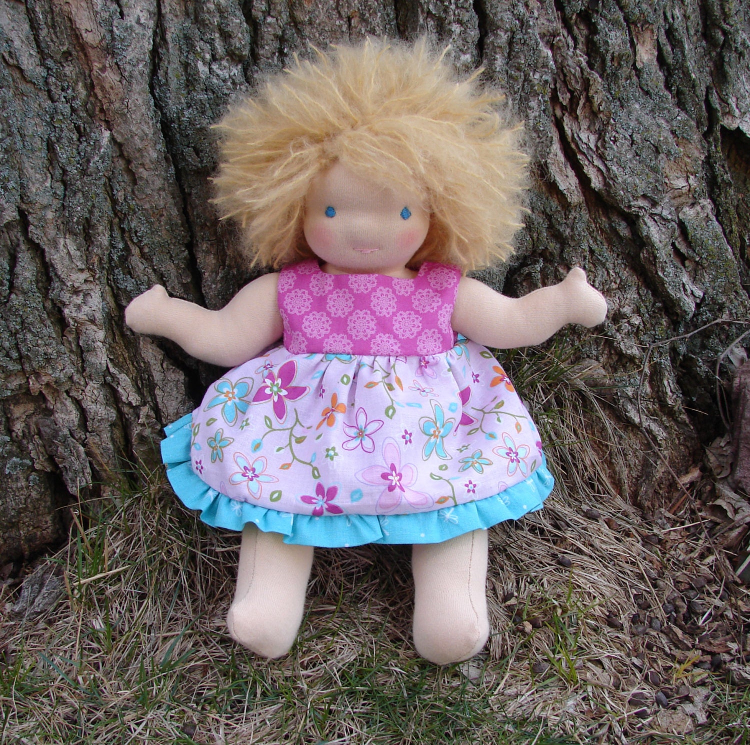 Waldorf Doll Baby - girl - blonde 12 inch - natural wool and cotton baby doll - all natural materials