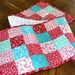 Red and White Quilted Table Runner with Turquoise (12" x 48")