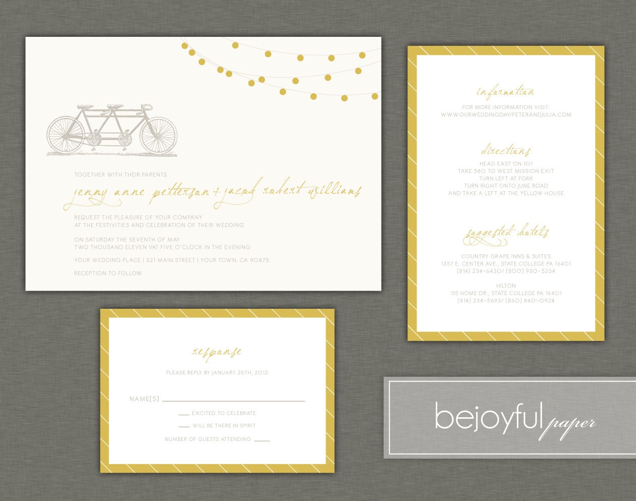 tandem bicycle Wedding Invitation set - modern out door wedding. backyard party (1059)