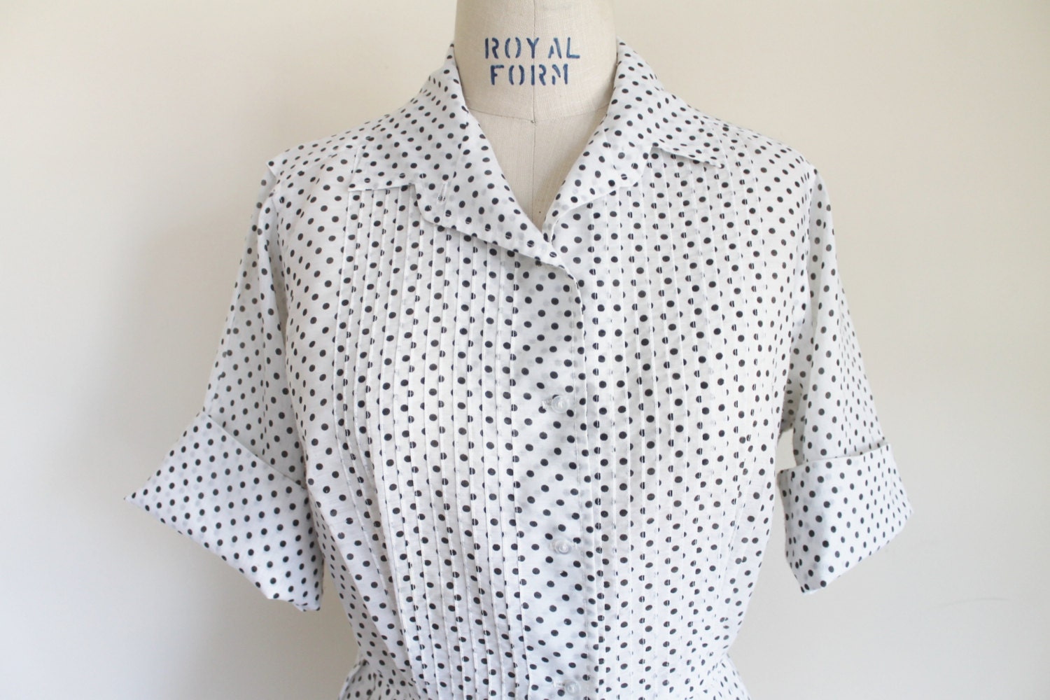 Vintage 50's White and Black Polka Dot Day Dress