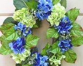 Hydrangea Wreath, Spring Hydrangeas, Door Wreaths, Spring Wreath, Outdoor Wreaths, Blue Hydrangea Wreaths, Summer Wreath