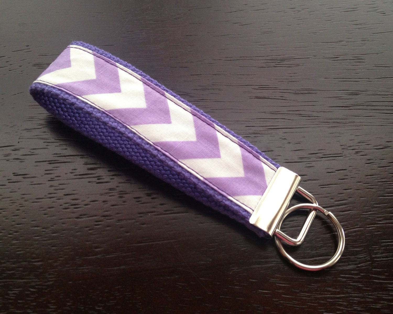 Fabric wristlet keychain, key fob - Purple chevron