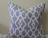 Schumacher Summer Palace Fret in Wisteria (Chambray Blue) - 20" x 20" Decorative Designer Pillow Cover