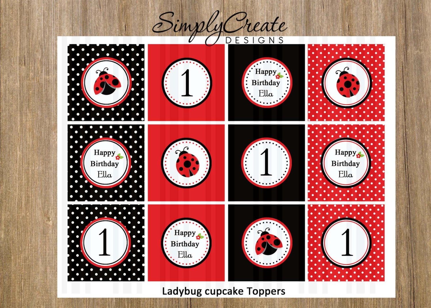 Ladybug Cupcake Toppers DIGITAL File 8.5 x 11 JPEG File Personalized Il_170x135