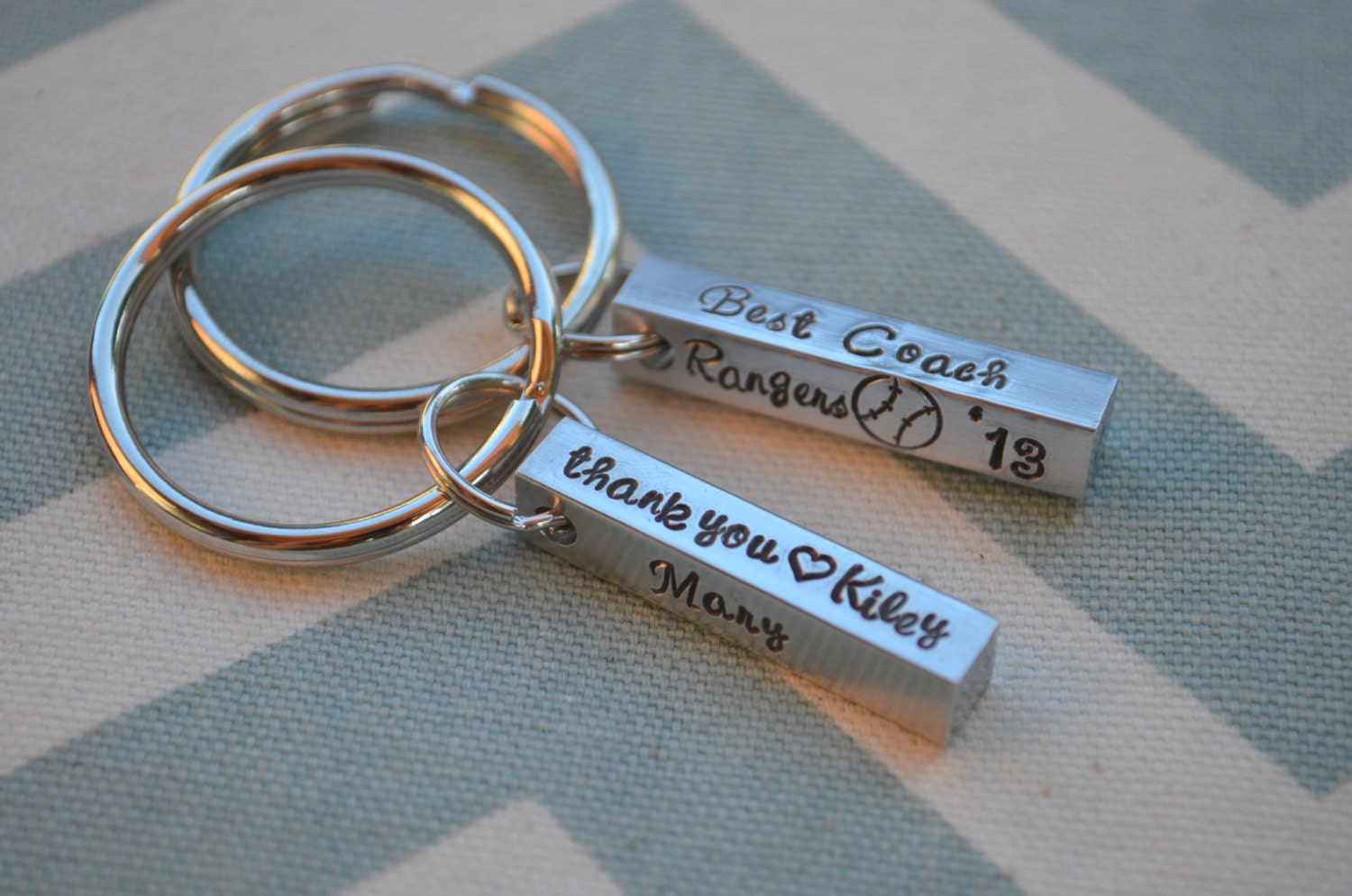 Personalized 4 sided hand stamped aluminum key chain