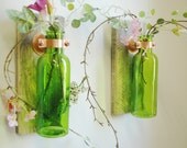 Colored Bottle Pair each mounted on Recycled wood for unique rustic wall decor bedroom decor kitchen decor