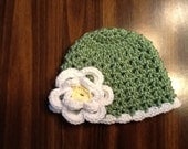 Green Daisy Baby Hat
