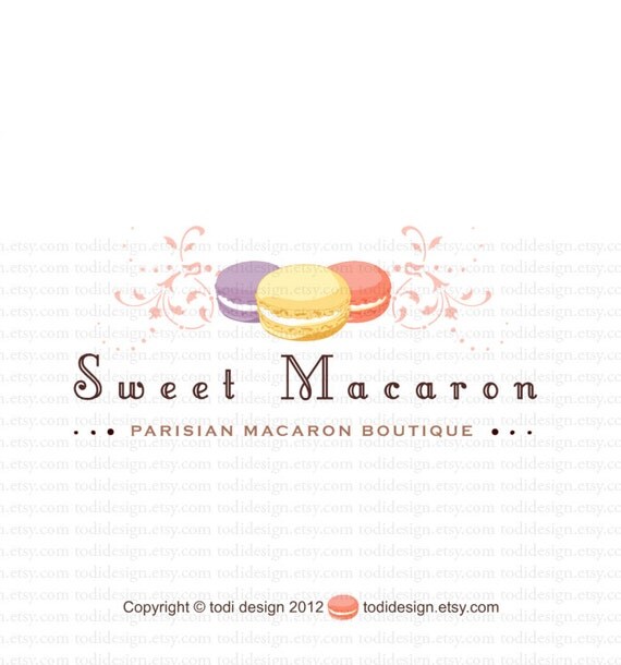 SALE OOAK illustrated Premade Sweet Macaron Logo design - Will not be resold Il_570xn