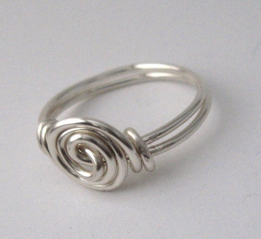 Silver Swirly Rosette Ring, Custom Size Wire Wrapped Ring