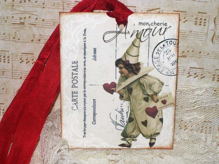 Valentine Gift Tag, Amour Gift Tags Vintage French Market Style Original Design ECS
