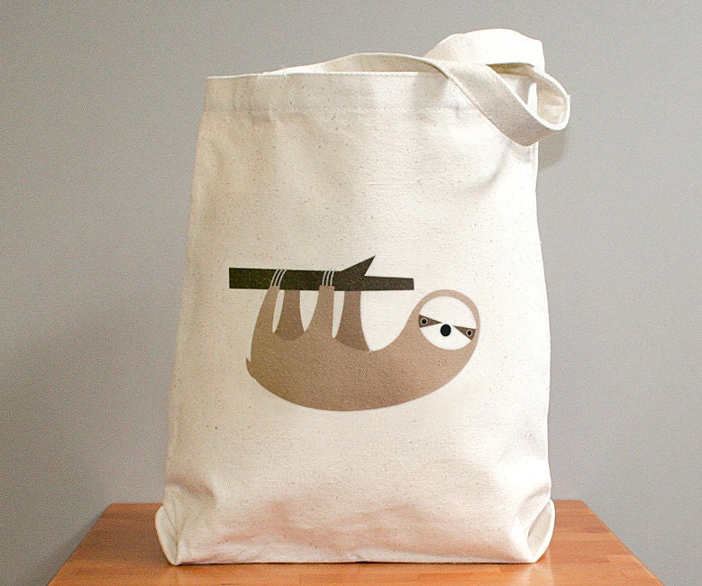 Canvas tote bag, sloth. Sturdy 100% 10oz. cotton canvas.