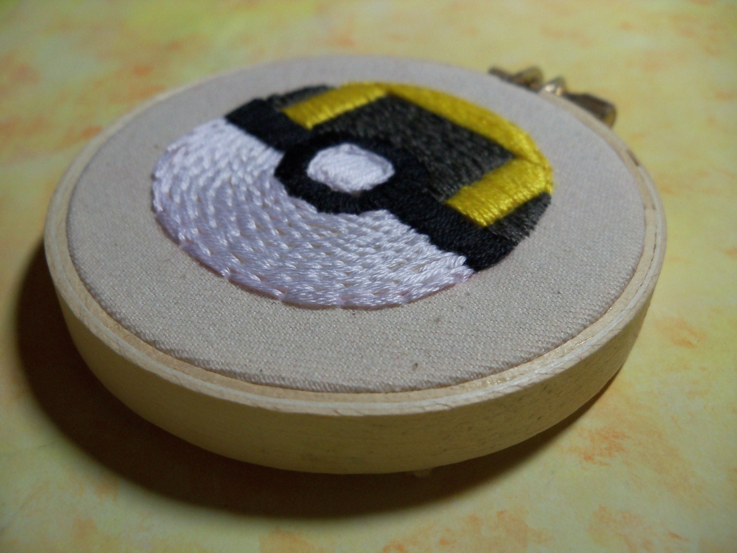 Pokemon Handmade Embroidered Hoop Ornament- Ultra Ball Geekery Gamer Office, Home Decor
