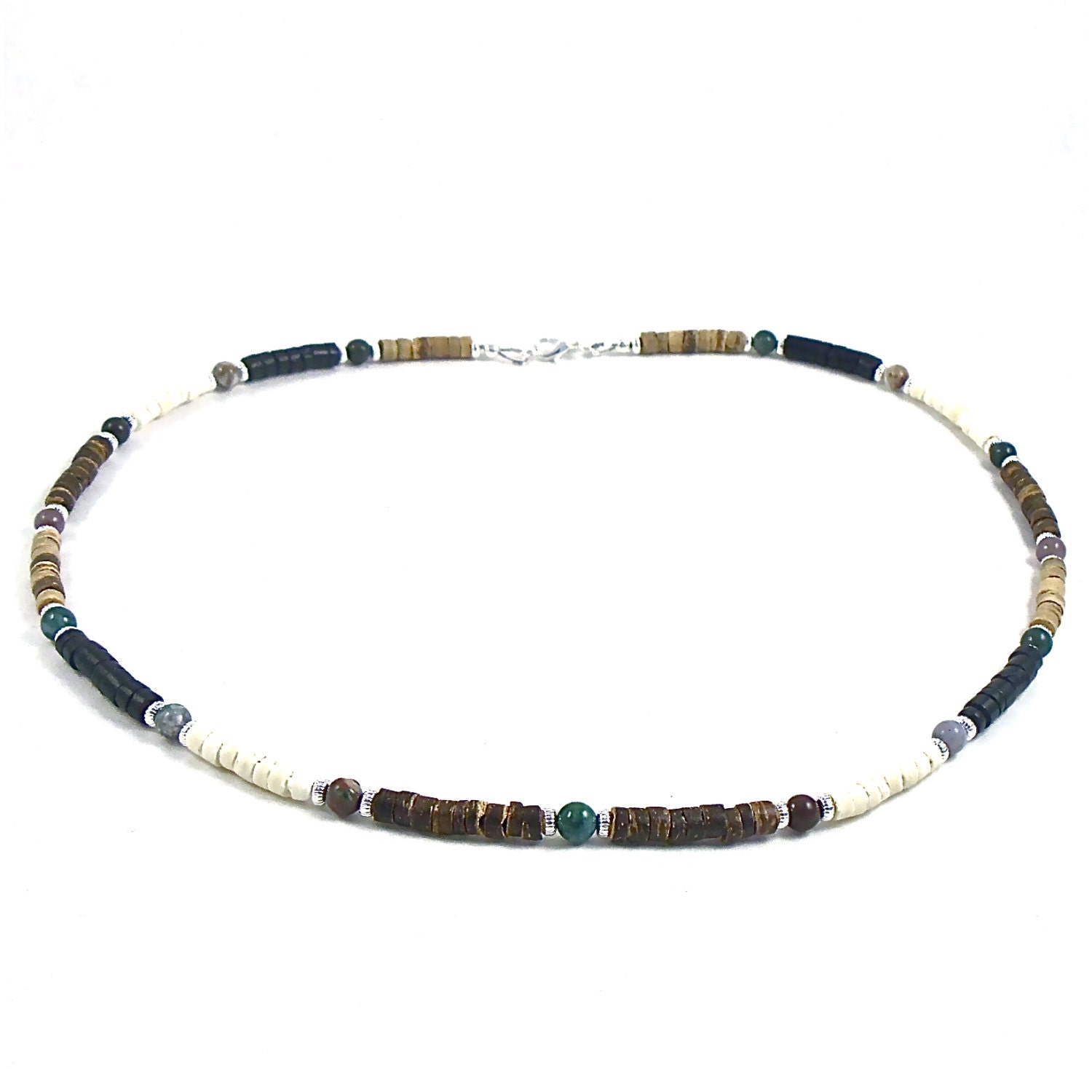 Mens Beaded Necklace Dyed Coconut Shell Heishi Beads Fancy Jasper