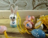 Wooden Toy Miniature Toy Handpainted Easter Eggs Bunnies Rabbits Ducks Toy Christmas Tree Ornament Wreath Miniature Toy