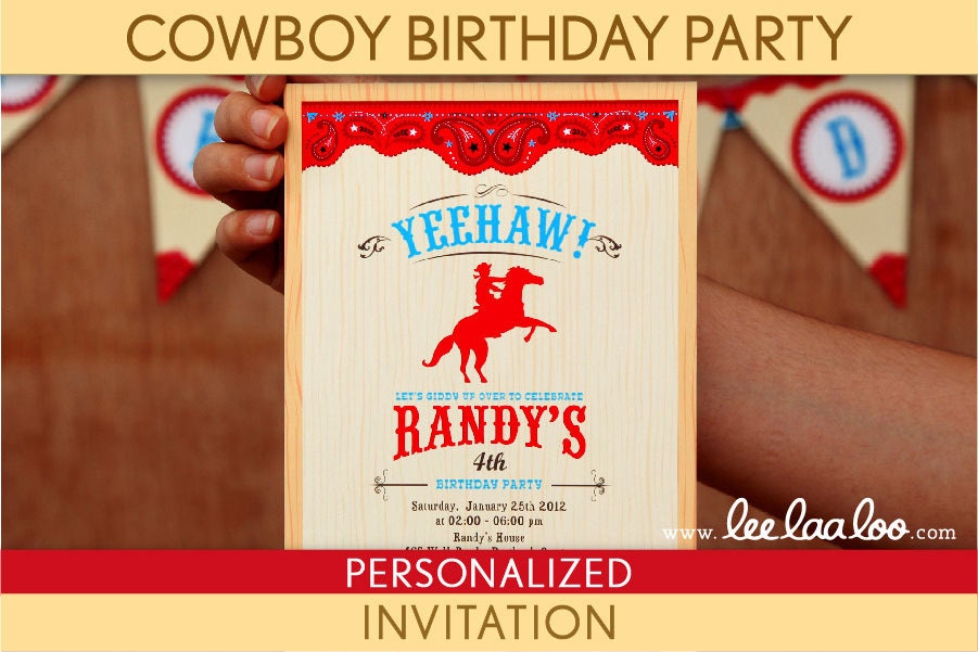 Cowboy Birthday Party Invitation Personalized Printable // Cowboy Wild West - B29Pa1