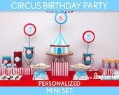 Circus Birthday Party Package Collection Set Mini Personalized Printable // Circus Blue - B13Pz1