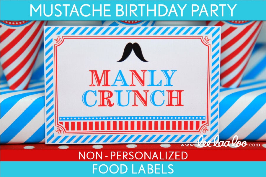 Mustache Bash  Party Little Man Birthday Party - Food Labels & Bonus: Toothpick Flags NonPersonalized Printable // Mustache - B34Nc