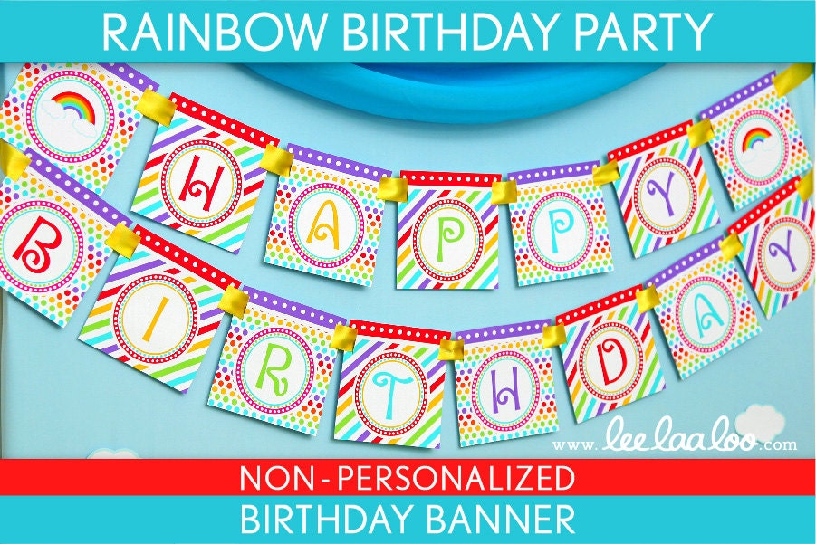 Rainbow Birthday Party - Banner (Happy Birthday) NonPersonalized Printable // Rainbow - B41Ni