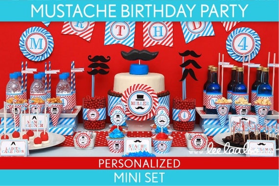 Mustache Bash Mustache Party Little Man Birthday Party Package Collection Set Mini Personalized Printable // Mustache - B34Pz1 Il_570xn