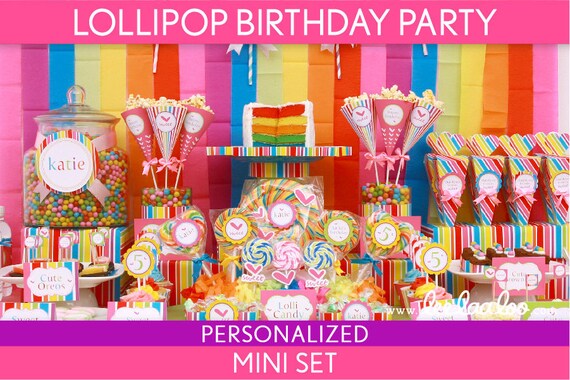 Lollipop Birthday Party Package Collection Set Mini Personalized Printable // Lollipop - B16Pz1 Il_570xn