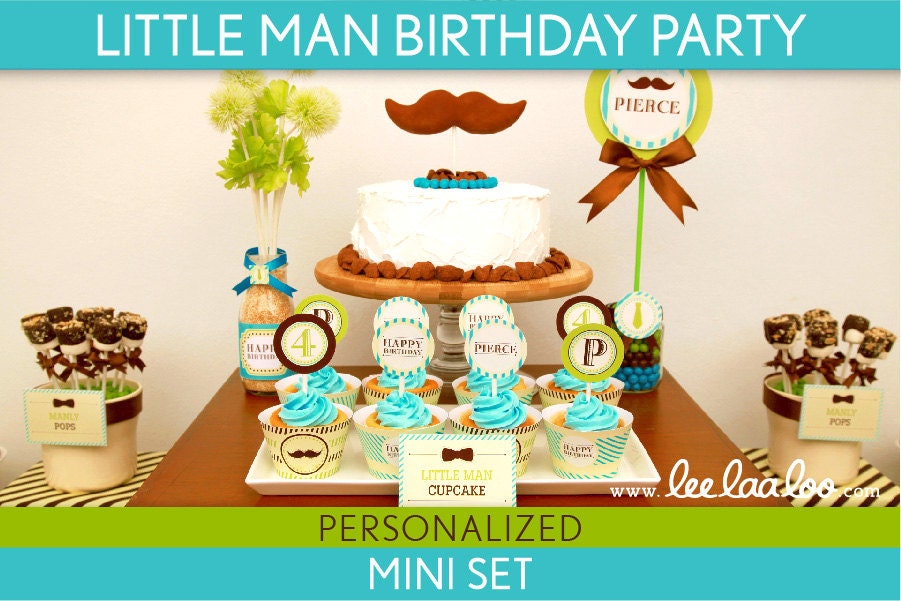 Little Man Birthday Party Package Collection Set Mini Personalized Printable // Little Man - B17Pz1 Il_570xn