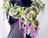 Crocheted Scarf Sara,romantic,bohemian,beautiful,flowers,handmade