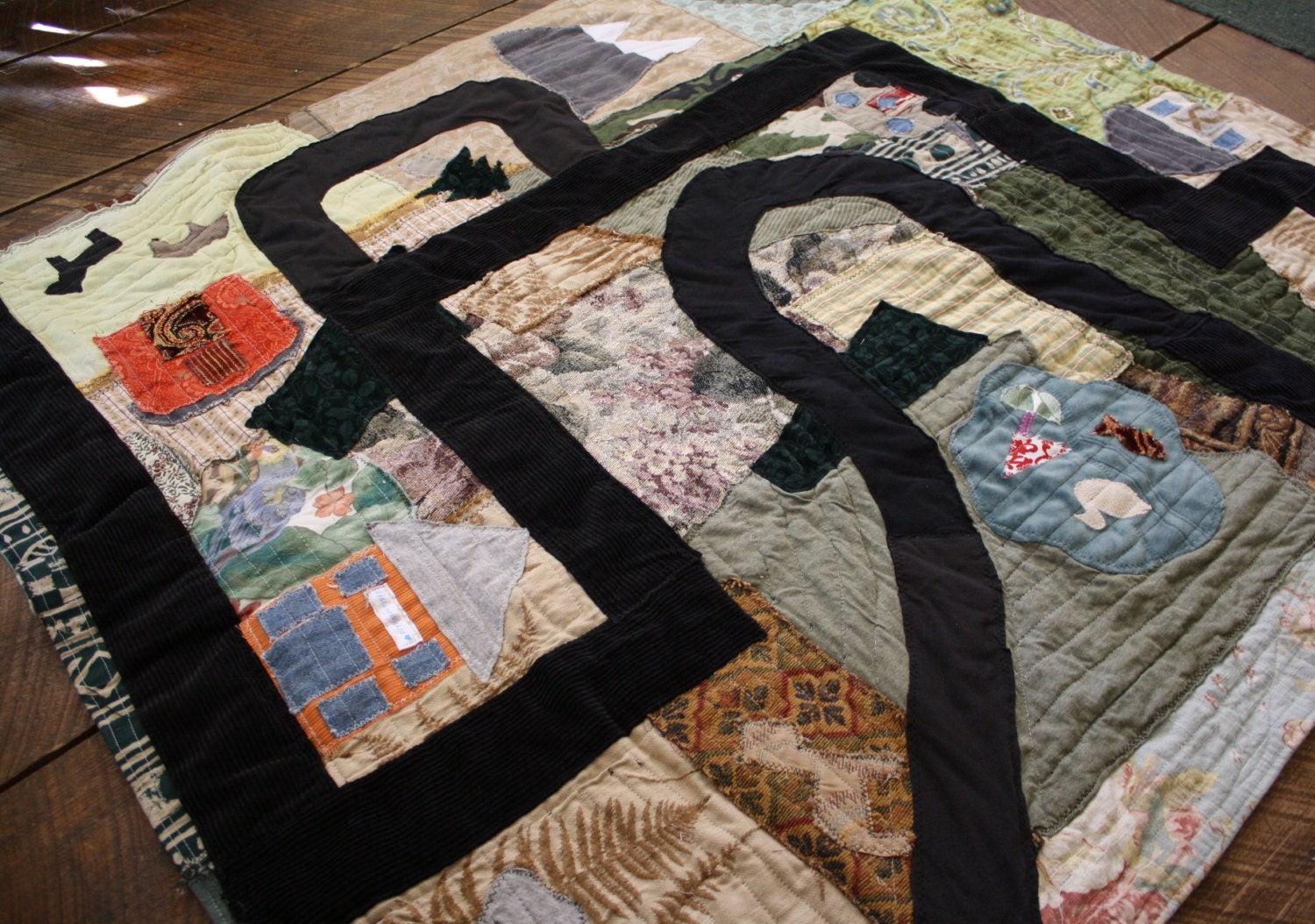 Eco Friendly Playmat, Kid's Quilt,  Car track, Picnic blanket, Pretend play, Waldorf - upcycled