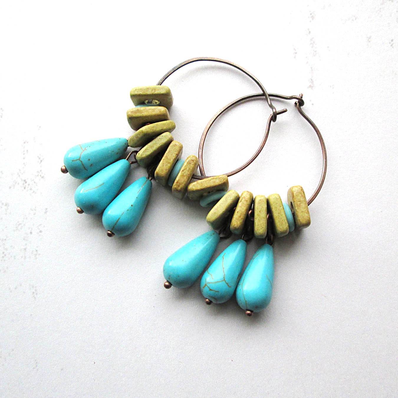 Hoop Earrings, Turquoise Beaded Earrings, Beadwork Earrings