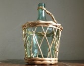 french vintage demi-john, dame jeanne, wine bottle, Vintage Glass jar, vase,wicker, green, ancienesthetique on etsy finds french vintage