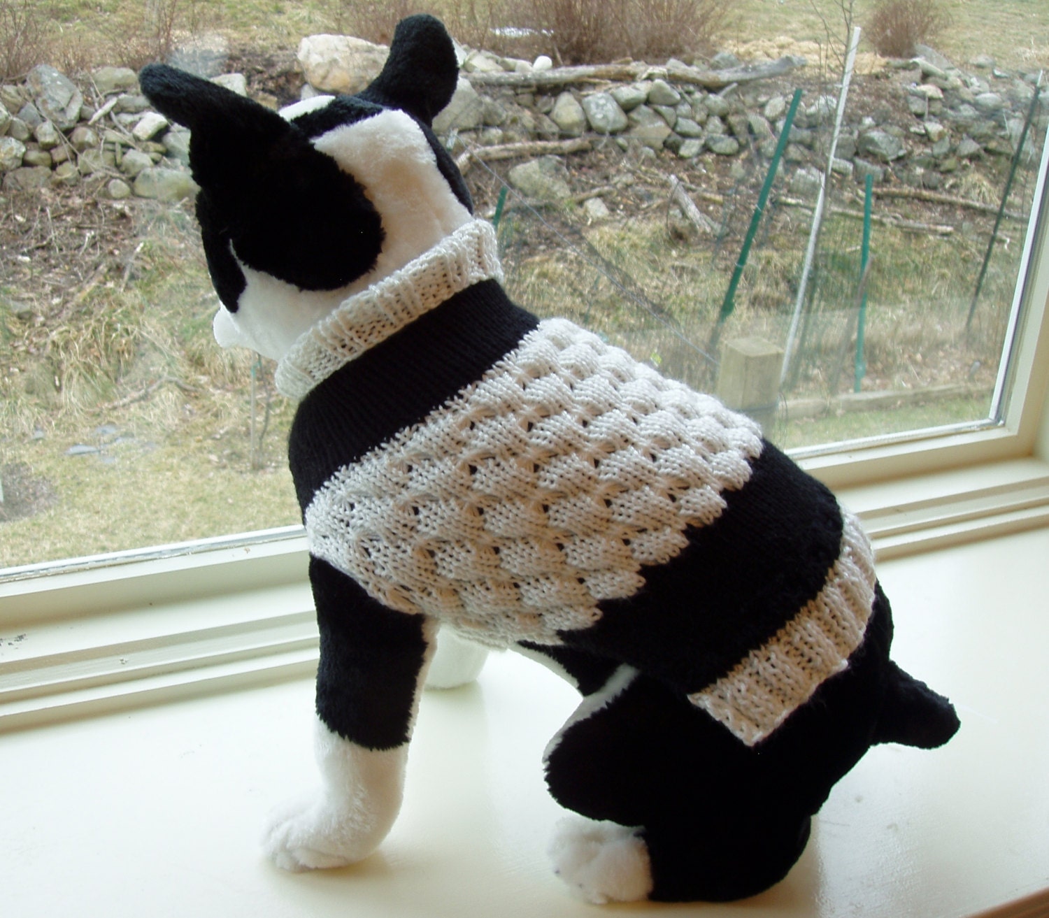 Dog Sweater Hand Knit Tuxedo 13 inches Long