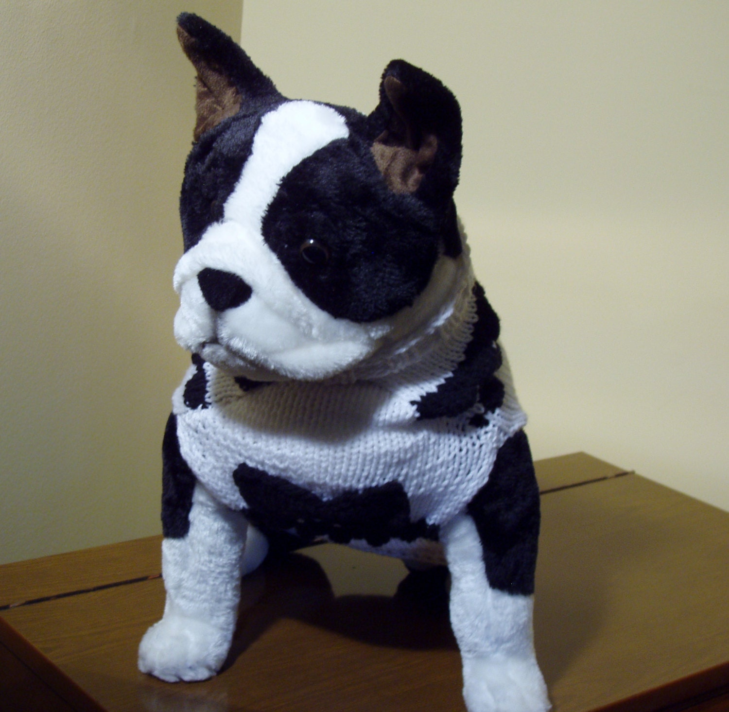 Dog Sweater Hand Knit Boston Terrier Tux 13.5 inches long