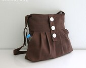 New - Brown Messenger Bag / Hemp/Cotton / Shoulder Bag / Diaper bag / Tote /  Cute Purse / Travel / Hobo / School / 3 Pockets - Penny