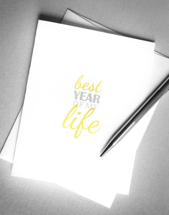 First anniversary card - Best year of my life - yellow, gray typography anniversary card