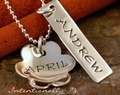Hand Stamped Mommy Necklace - Personalized Jewelry - Sterling Silver Mixed Tags Duet necklace - My Two Kids (two charms)