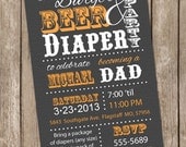 Burgers and Beer Diaper Baby Shower Invitation Grey and Orange Dad Diaper Invitation Party Printable Personalized Il_170x135
