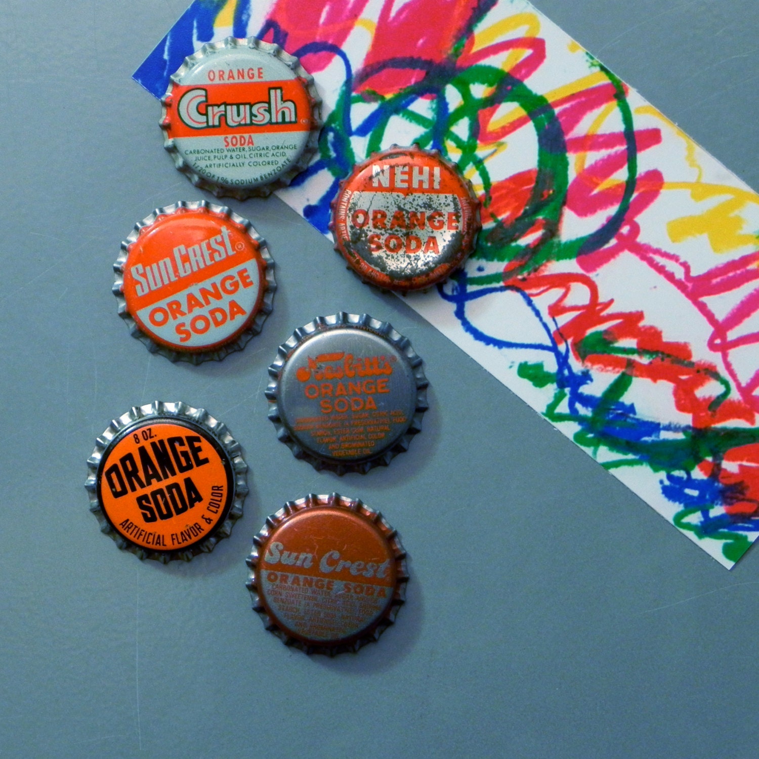 Orange 6-Pack Bottle Cap Magnets Vintage Soda POP