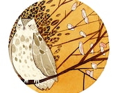 Aesop's Fables 'The Owl and the Birds' Watercolour Gouache Painting Illustration Giclee Art Print