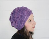 Lavender Purple Hand Knit Cabled Textured Beanie