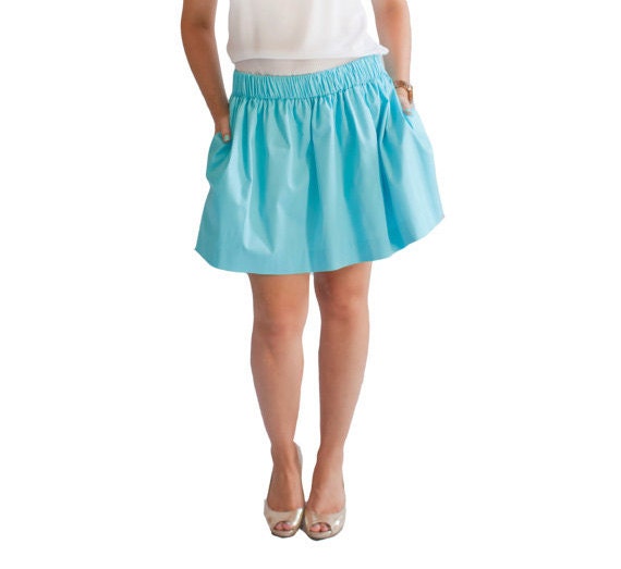 Womens Skirt / Aqua Skirt / Blue Skirt / Turquoise / Summer Skirt / Cotton / Pockets / High Waist Skirt / Spring
